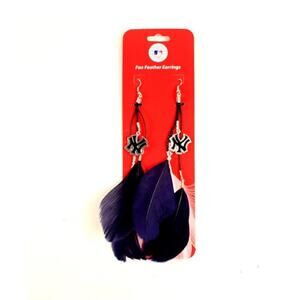 MLB New York Yankees Feather Earrings NY J Hook Jewelry Blue Baseball Logo
